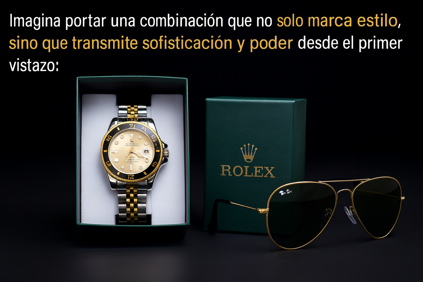 COMBO CABALLERO EXCLUSIVO - ROLEX + GAFAS RAYBAN
